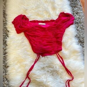 Pink Ruched Off-Shoulder Crop Top